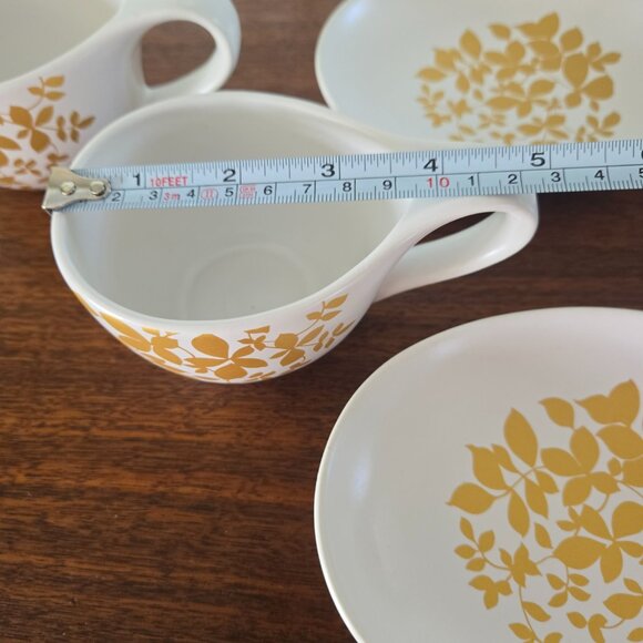 Set of 2 Teavana Gold Winter Leaf Porcelain Cups Saucers 5" - Picture 12 of 14